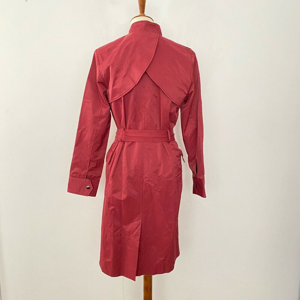 Halogen Womens Patch Pocket Trench Coat Belted Long Sleeve Red S Small - Picture 4 of 8